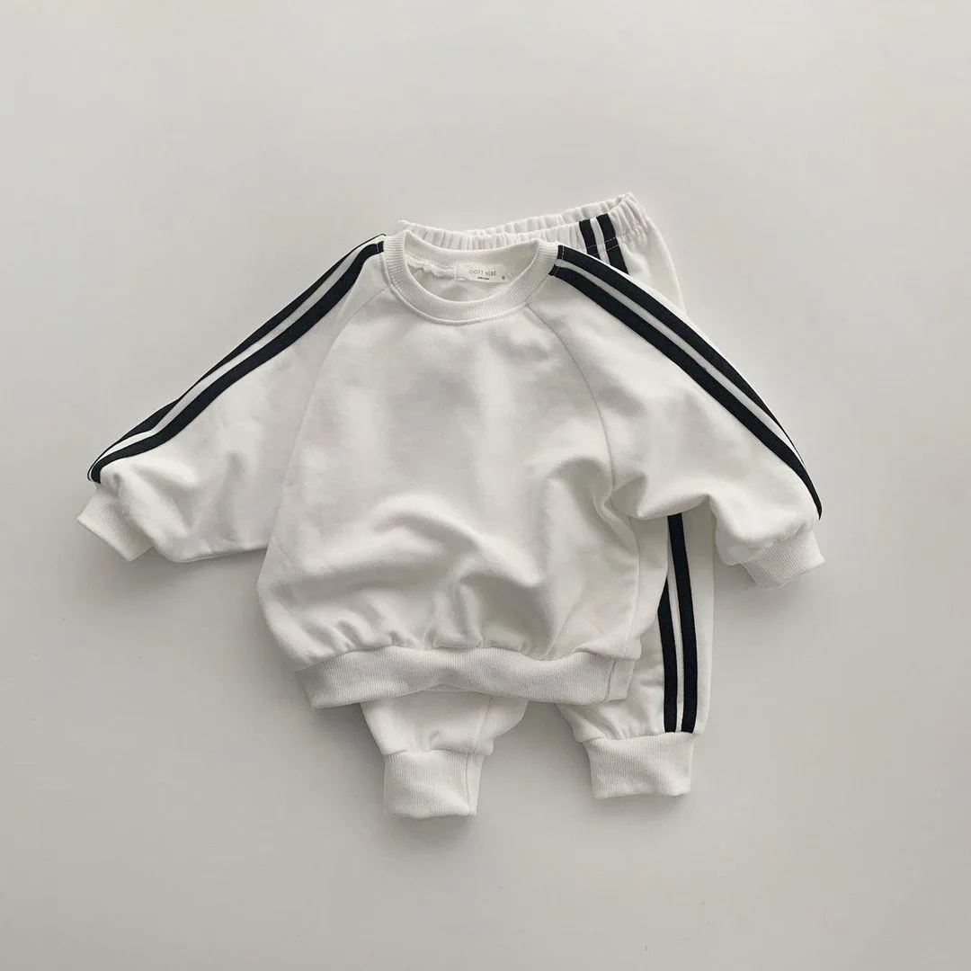 Ensemble vêtements bébé deux pièces combinaison sportive à bandes latérales pull coton décontracté style moder