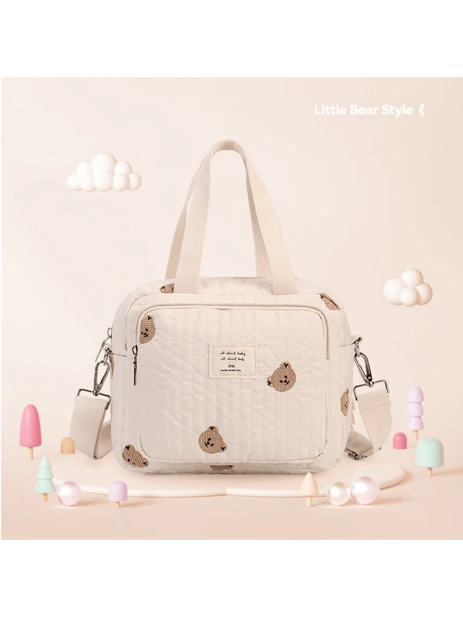 Sac momie bébé maternelle brodé ours polyester sac bandoulière grande capacité sorties enfant