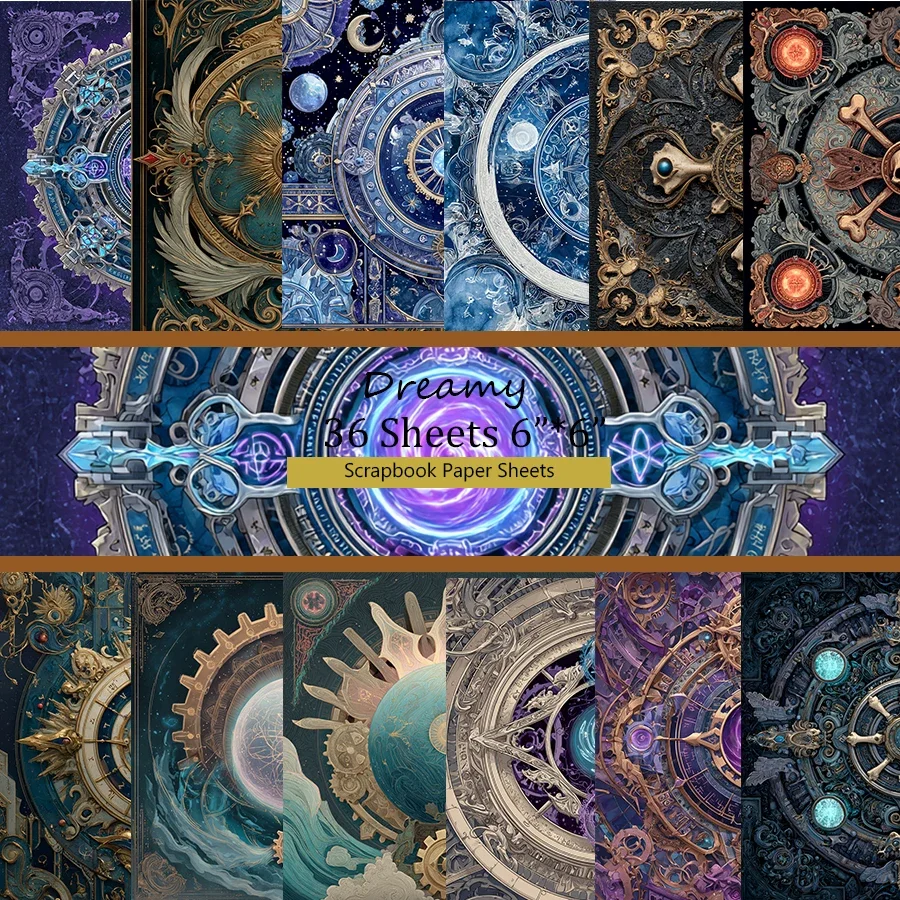 Pack de papier Dreamy pour scrapbooking 36 feuilles 6x6 cm motifs bohème pompons style steampunk fantasy cosmi