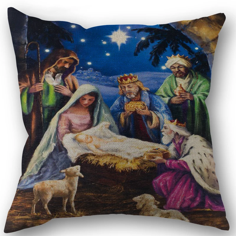 Taie de vêtements en lin Naissance de Jésus taie de lit canapé vacances 45x45cm doux hypoallergénique sans pro