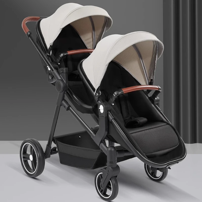 Poussette double ajustable canapes metallique tissu noir moderne design minimaliste portage confortable enfant