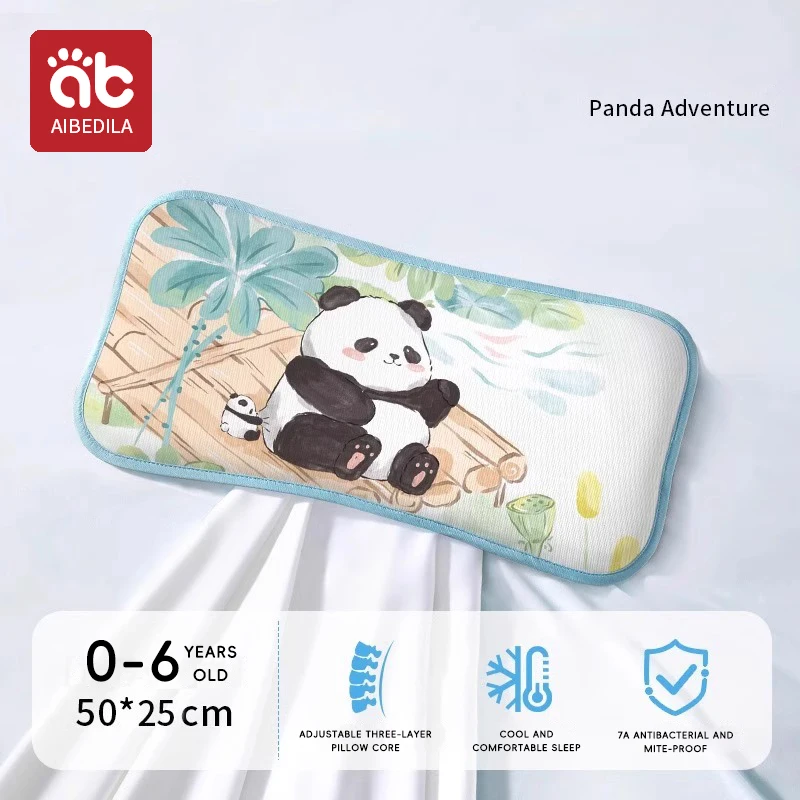 Oreiller Panda Adventure pour enfants 06 ans literie respirante antibactéries design animé confortable et sécu