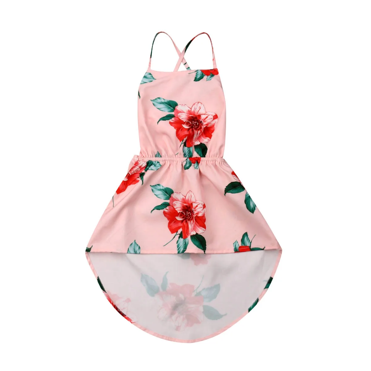 Robe d'été asymétrique à fleurs pour filles style décontracté dos nu crisscross matériau doux 16 ans