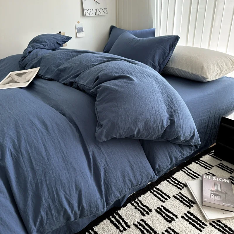 Ensemble literie coton massif drap housse couette taies oreiller fitted