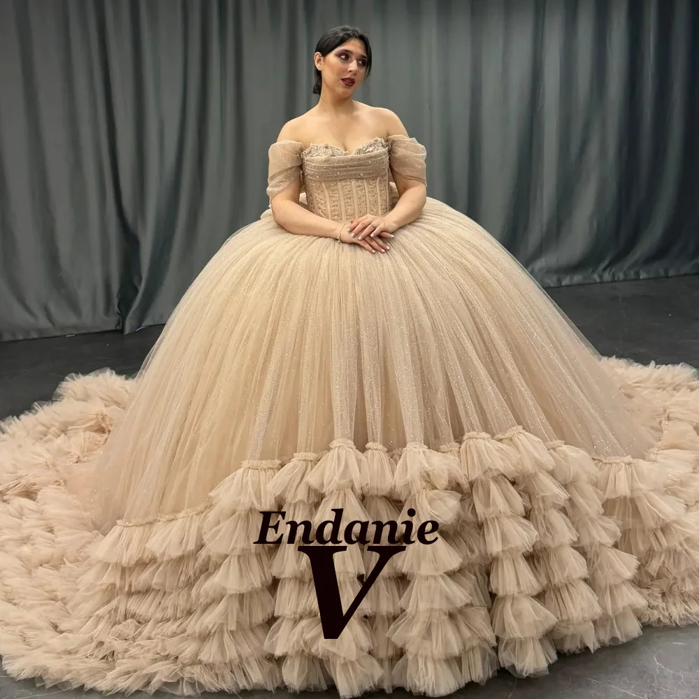 Robe Quinceanera Vendanie pour filles épaules dénudées appliques multilvl nœud papillon personnalisée polyeste