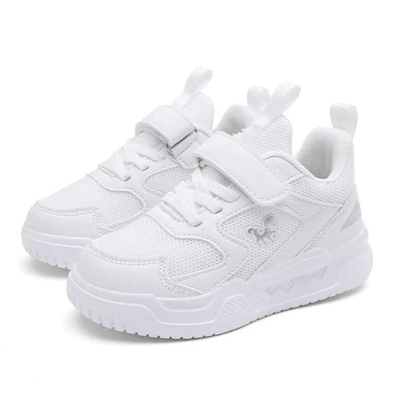 Chaussures enfants basket sneakers antiglissant comfort cuir PU white mesh logo coq enfants 412 ans sports éco