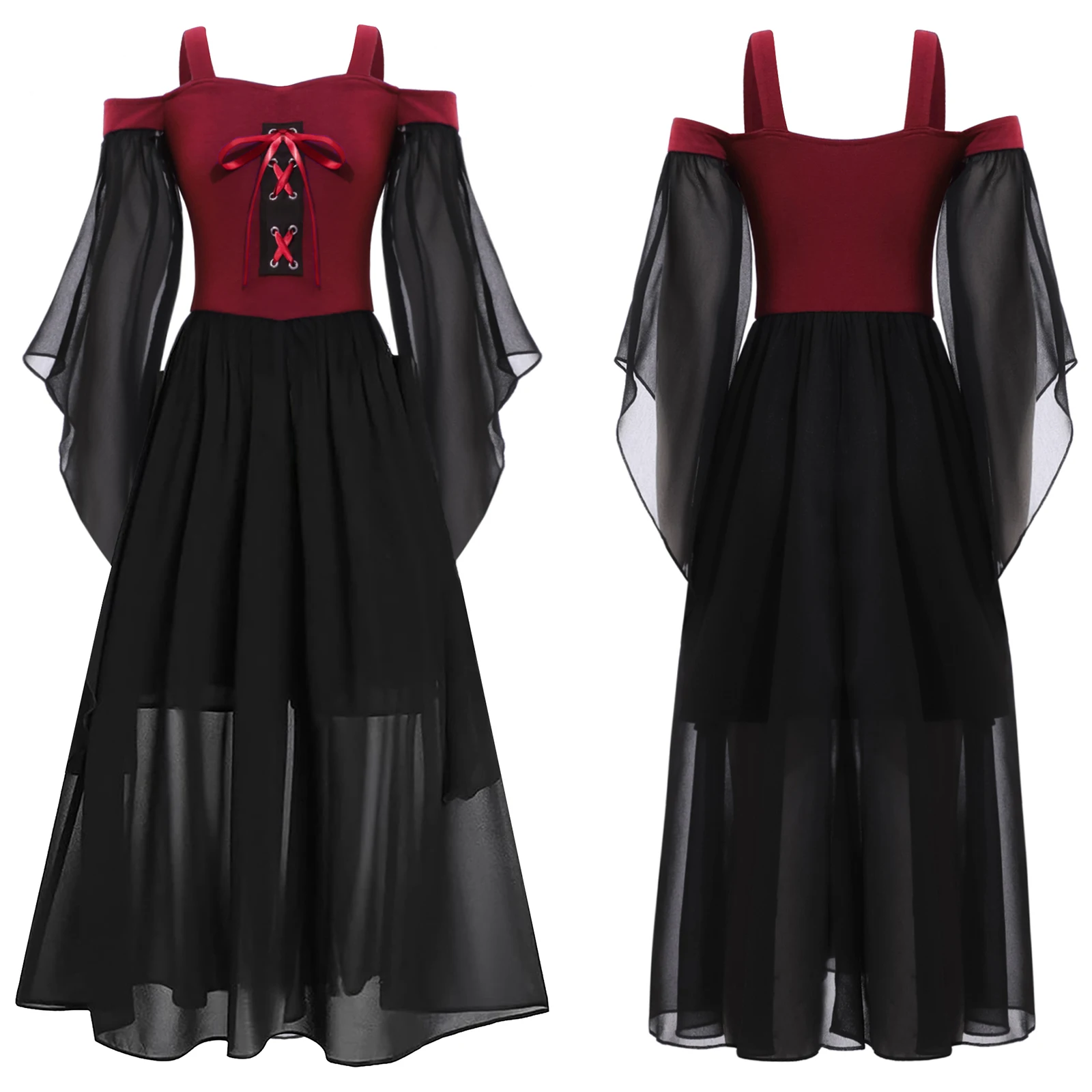 Robe de Sorcière Gothique pour Enfant Fille Corset Manches Noires