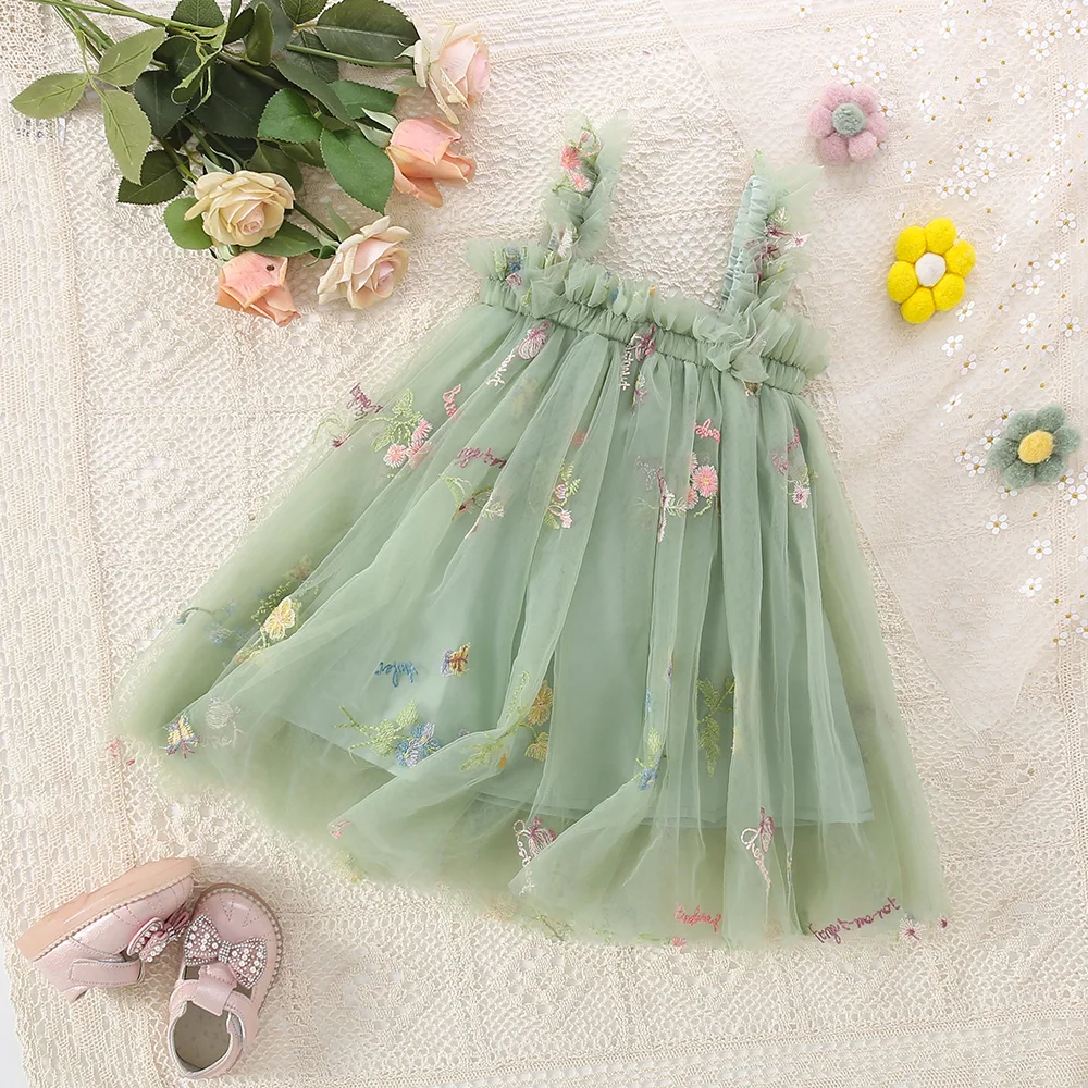 Robe princesse tutu bébé fille tulle broderie fleur été mignon style romantique robe d'été occasion spéciale