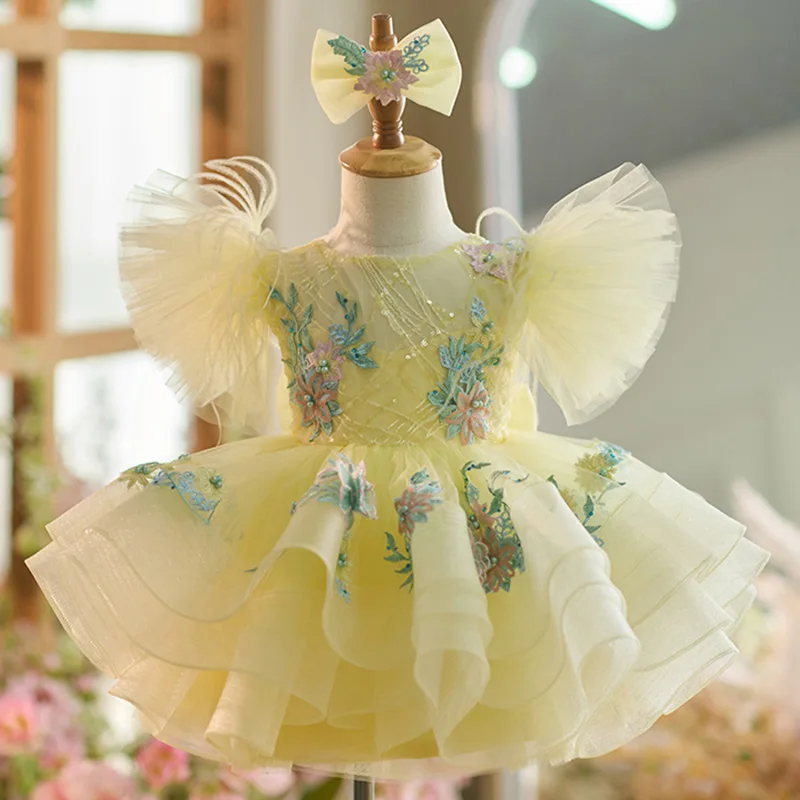 Robe de fête d'anniversaire pour bébé fille nouvelle collection exquise unique douce manches bouffantes jupe v