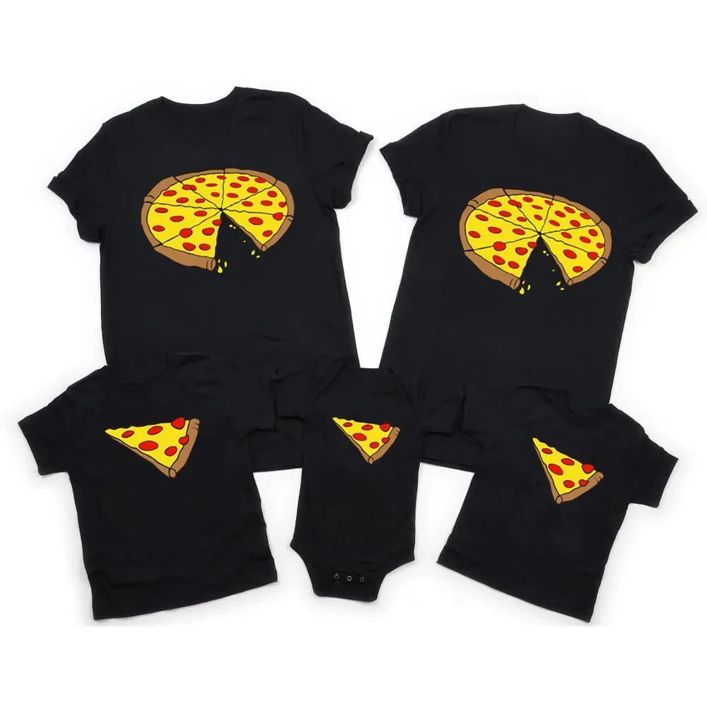 Tshirt famille correspondant père mère enfant design pizza original mode été coordonné bébé body tshirt éthiqu