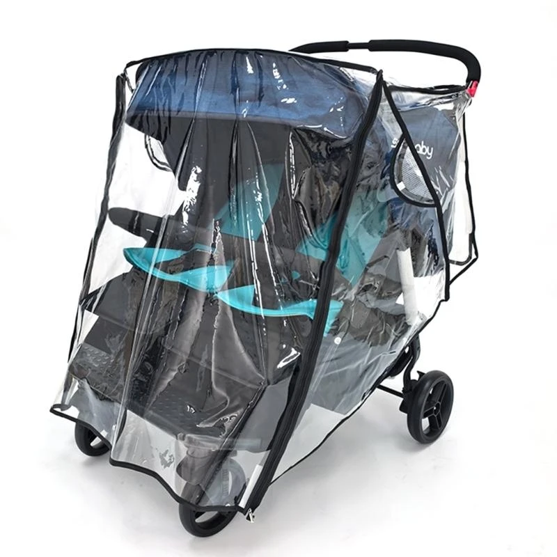 Housse pluie universelle pour poussettes jumelles bébé imperméable coupevent transparente protège efficacement