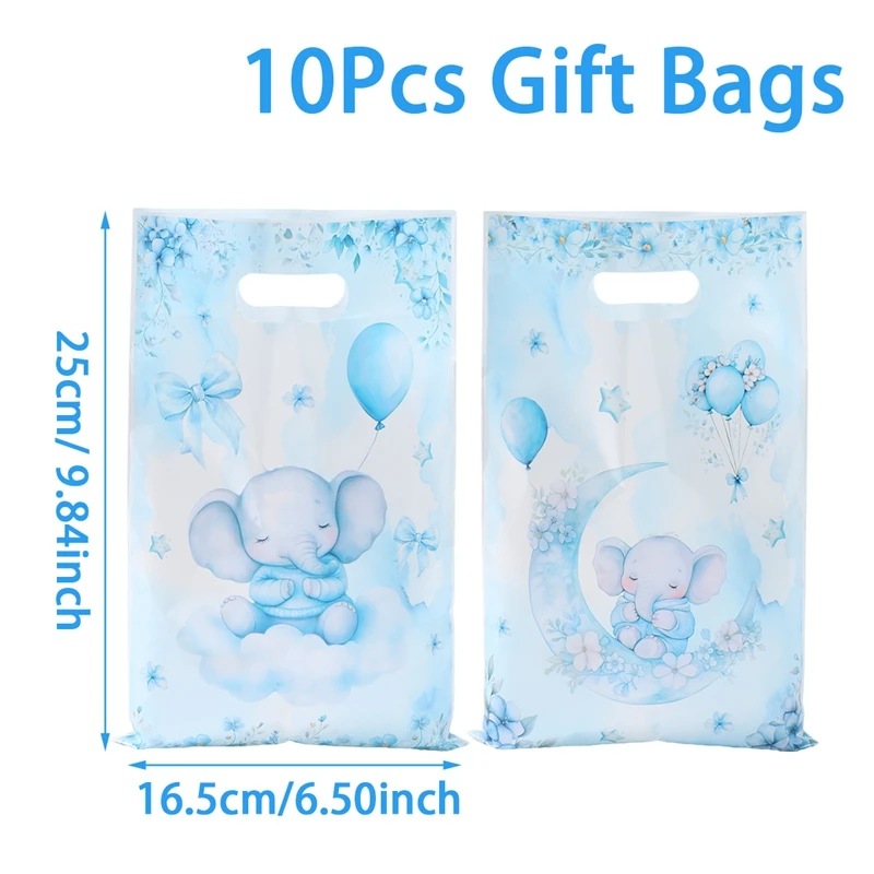 Sacs à main en forme d'éléphant bleu pour bébé 10 pièces cadeaux de baptême anniversaire baby shower sac à bon