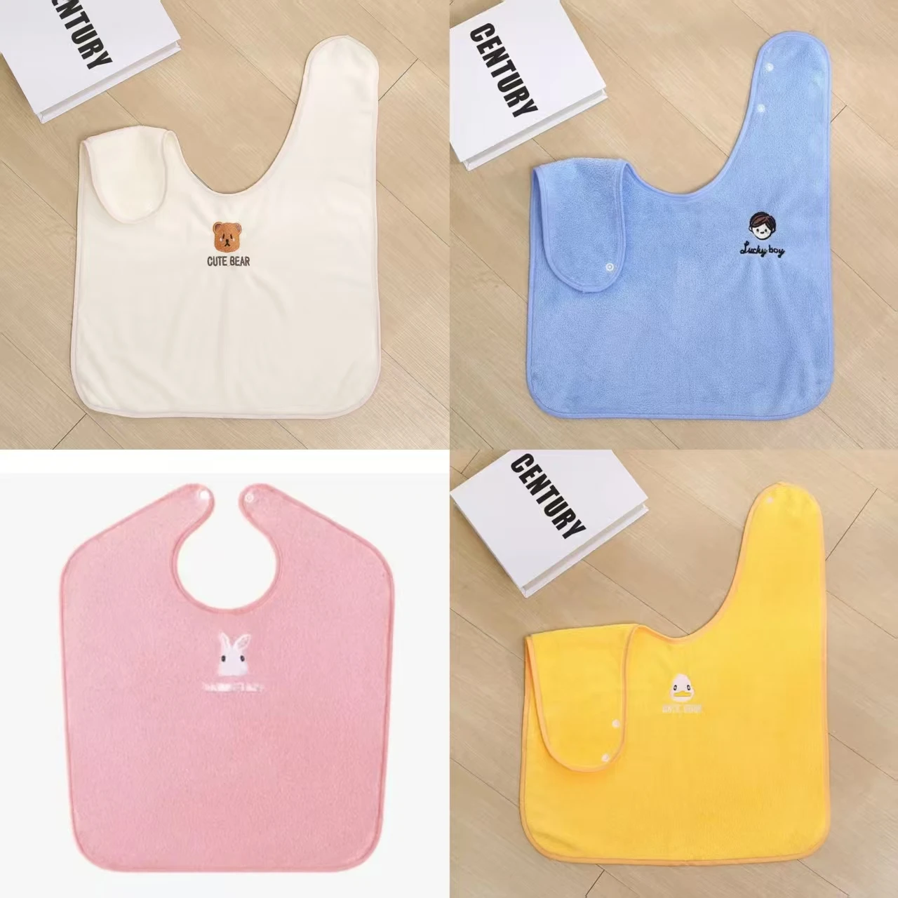 Bavoirs pour enfants 4 pièces doux et absorbants motifs animaux fermeture à glissante idéaux pour les repas et