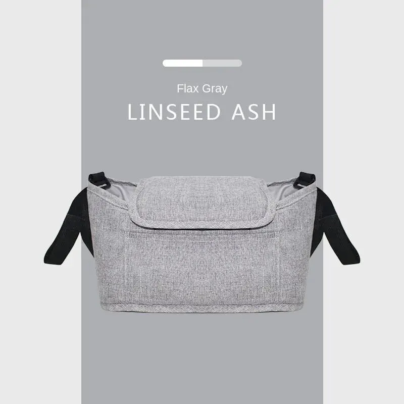 Sac de rangement moderne en tissu synthétique pour poussette sac banane gris lin avec bandoulière noire design