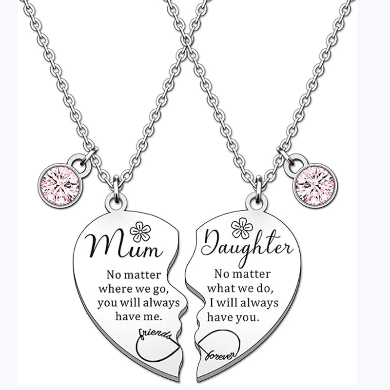 Collier mère fille cœur gravé acier inoxydable bijou personnalisé cadeau anniversaire fête des mères set pende