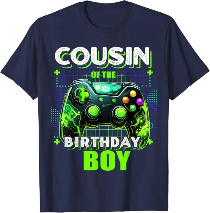 Tshirt anniversaire cousin garçon manette jeu vidéo humour graphique bleu marine cadeau fils frère accessoire 