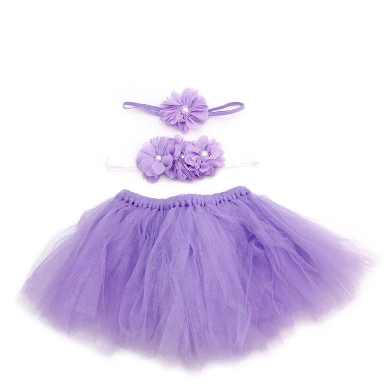 Costume princesse pour bébé fille jupe tutu en tulle bandeau floral pastel violet tenue photo anniversaire dan