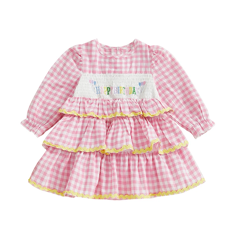 Robe d'Anniversaire pour Fille en Coton Doux Motifs Carreaux Volants Confortable et Élégante