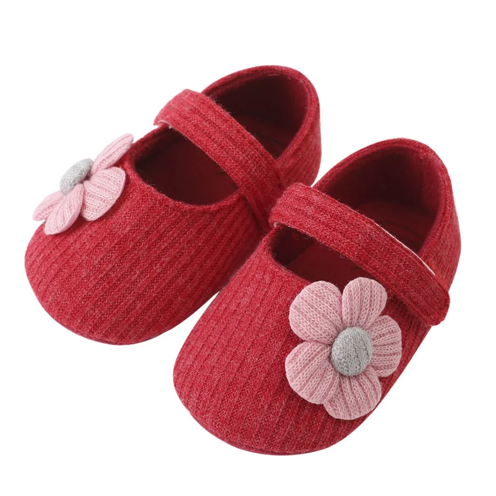 Sandales bébé fille fleurs rouge semelles souples premiers marcheurs