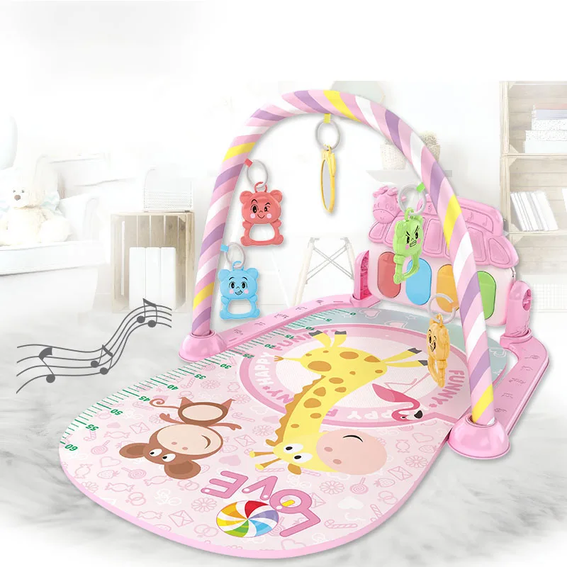 Tapis d'éveil musical Qin pour bébé 01 an jouets suspendus arches pliables couleurs pastel développement senso
