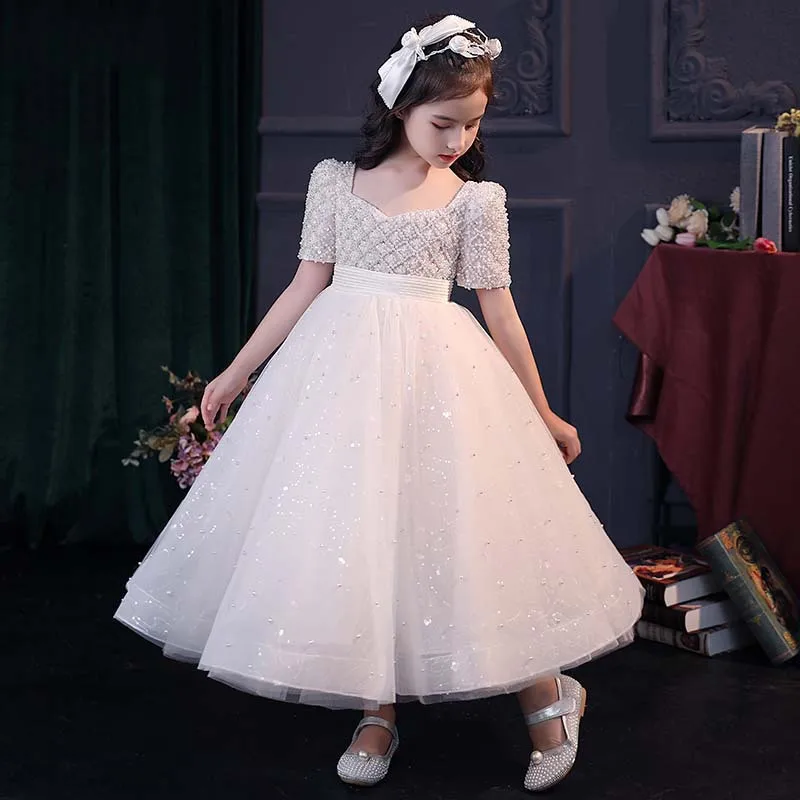 Robes blanches classiques pour filles, robe de princesse haut de gamme
