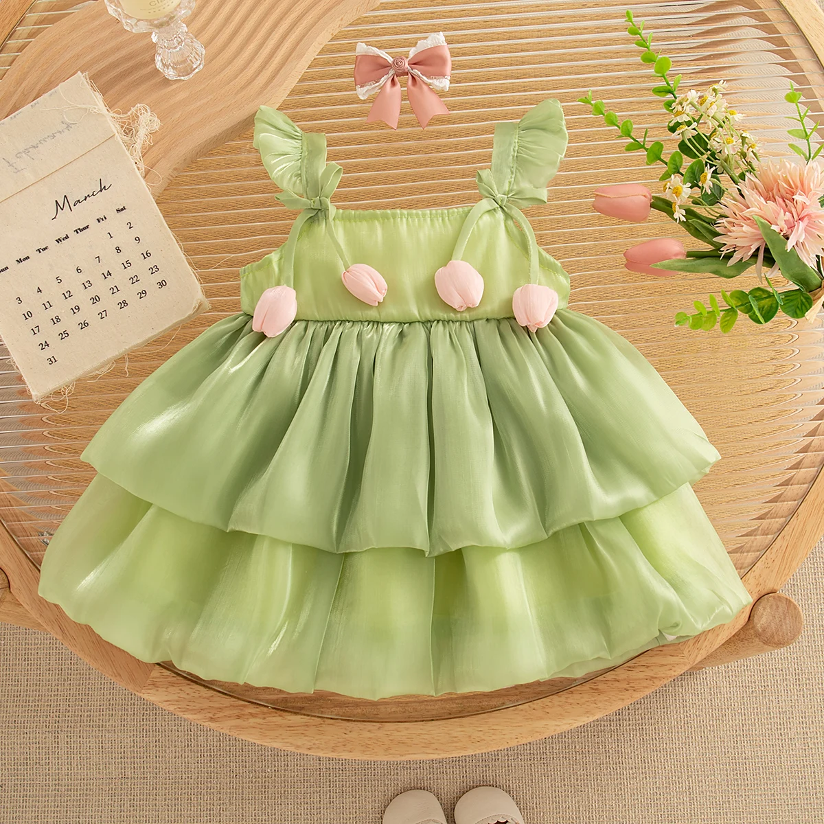 Robe princesse bébé fille robe de cérémonie en mousseline tutu fleuri accessoire bébé fille 01 ans robe éveil 