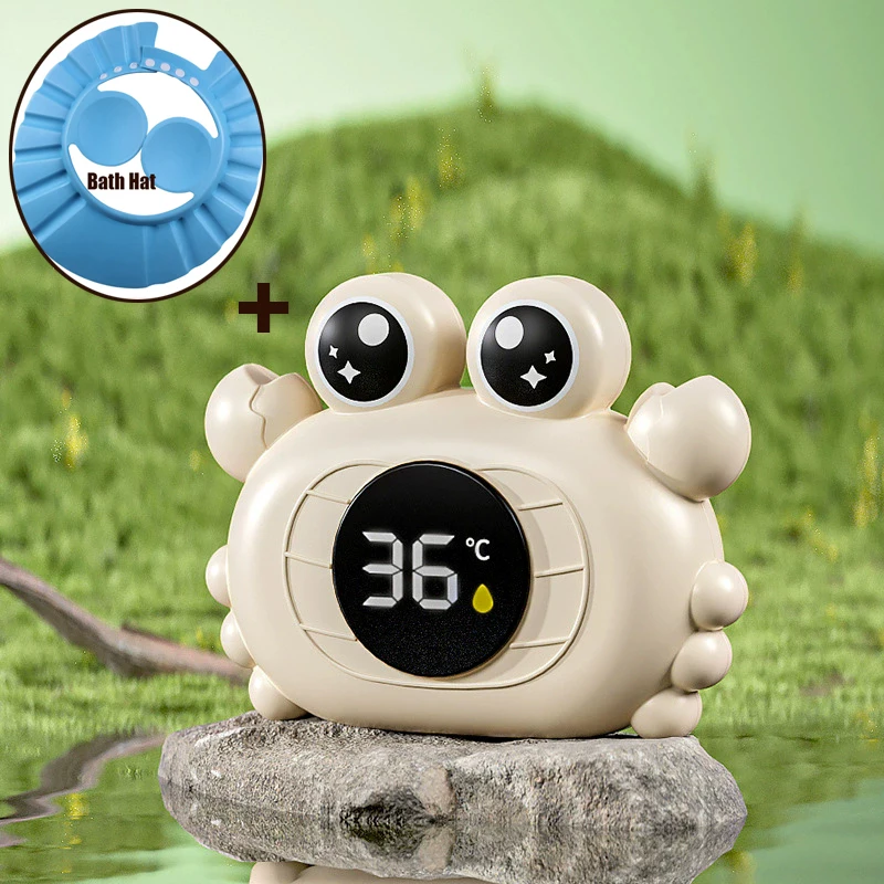 Thermomètre de bain numérique en forme de crabe jouet flottant écran rétroéclairé couleurs pastel accessoire b