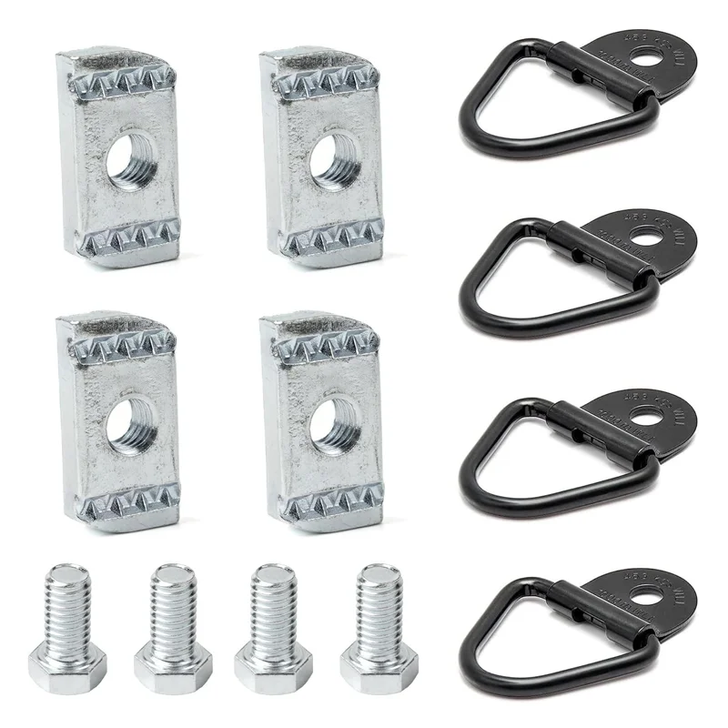 Kit fixation rail lit camion 4 pièces anneaux D vis hexagonales montage sécurisé acier galvanisé noir et argen