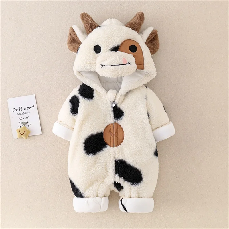 Combinaison bébé fille garçon capuche peluche vache motifs tachetés fermeture éclair manches courtes hiver usa