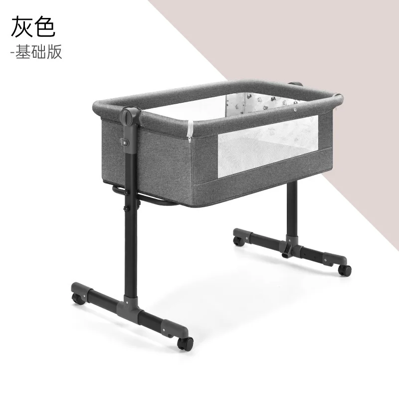 Couffin bébé multifonctionnel lit latéral amovible tissu gris mesh côtés ajustable hauteur roulettes design mo