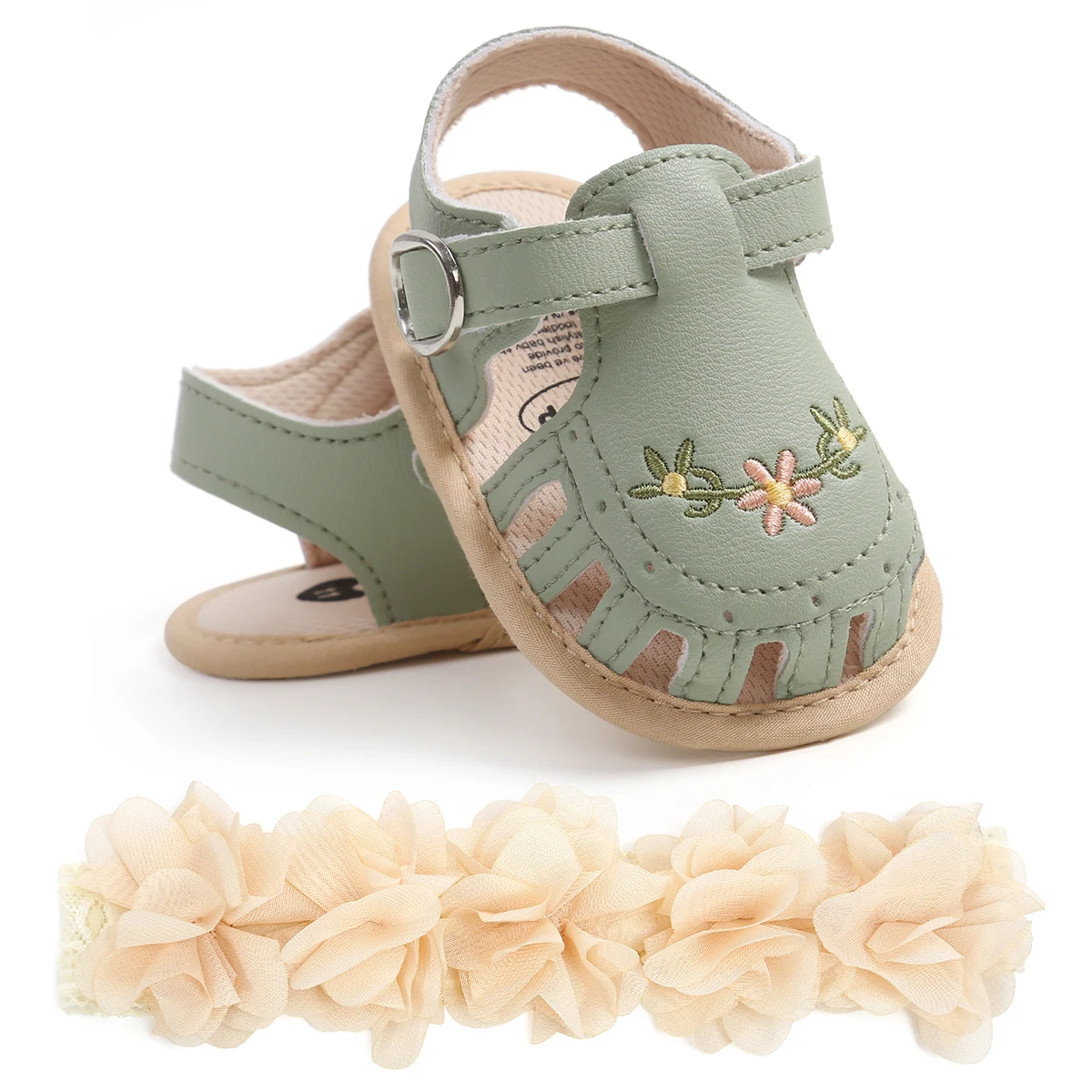 Sandales bébé fille broderie florale ajustables semelle antidérapante