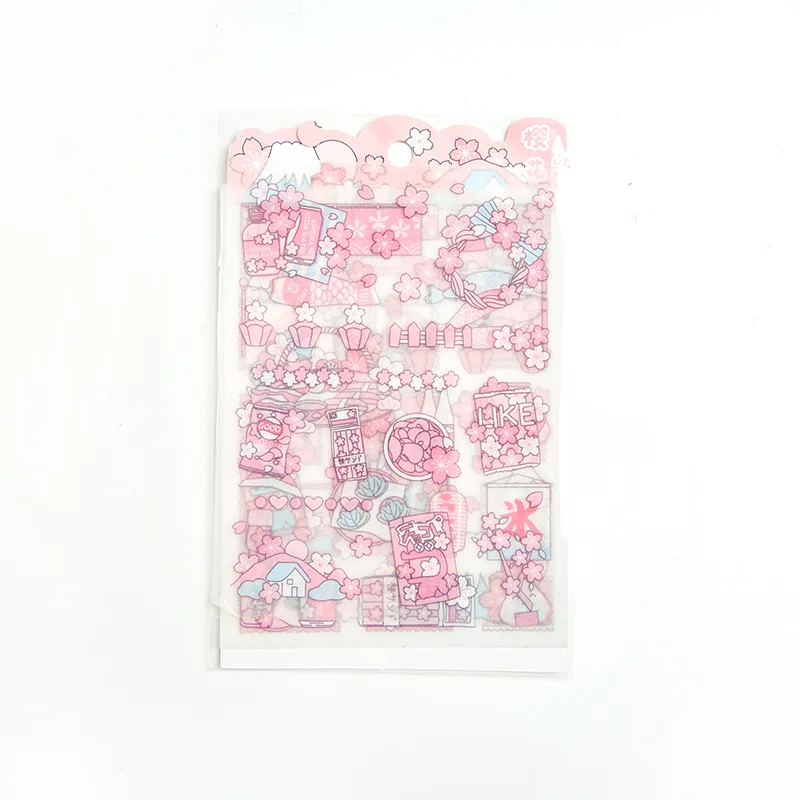 Stickers en plastique transparents thème fraise cerise 4 feuilles par paquet décoration créative pour journal 
