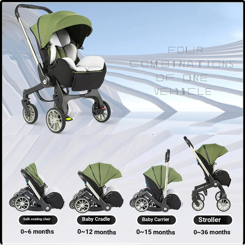 Poussette bébé multifonctionnelle 4 en 1 siège de sécurité poussette pliable adaptée nouveauné et enfant 12 an