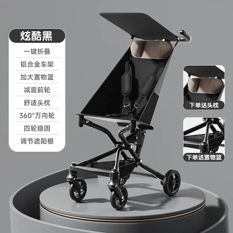Poussette compacte bébé légère pliable aluminium 4roues haute position 360° sécurité portée 25kg design modern