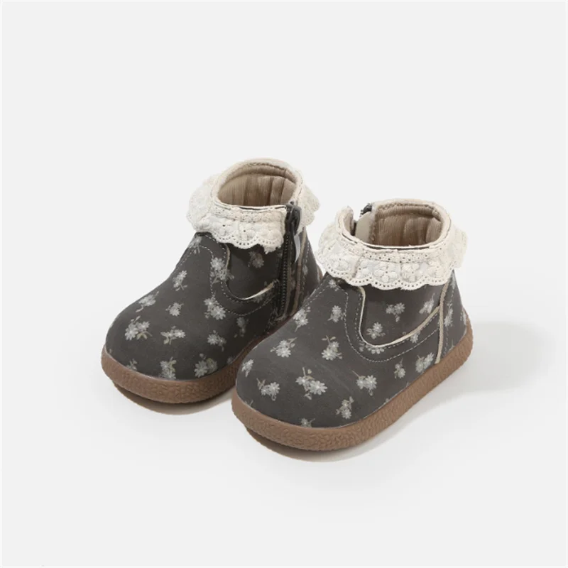 Bottines bébé fille automne 2025 microfibre dentelle fleurs mode