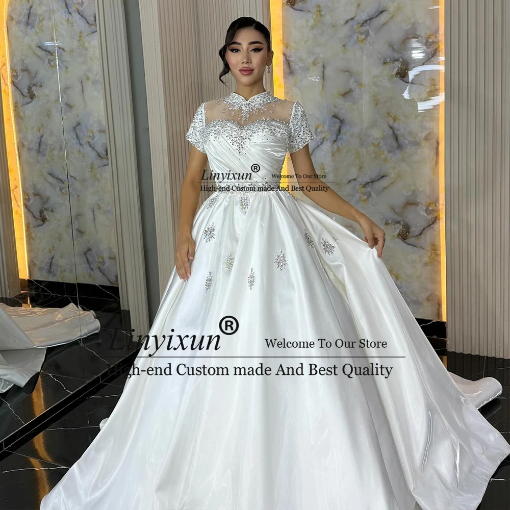 Robe de soirée élégante en satin et tulle style romantique strass dentelle personnalisable longueur plancher c