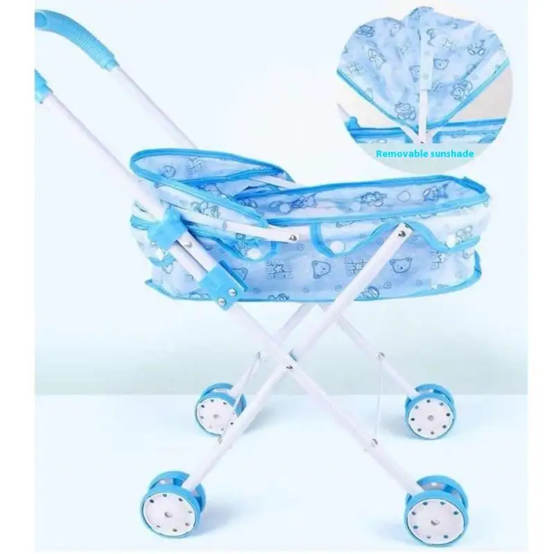 Poussette pour poupée en métal et tissu bleu amovible pour enfants 612 ans jouets éducatifs développement soci