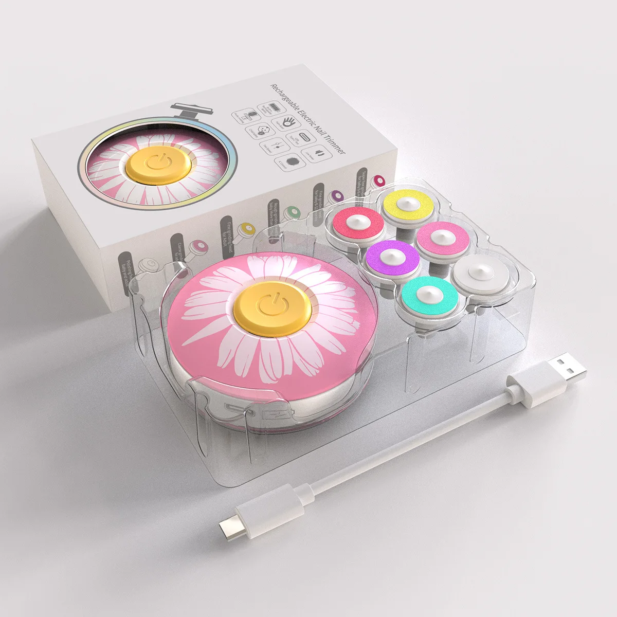 Coupeongles électrique bébé adulte design coloré embouts interchangeables recharge USB compacte