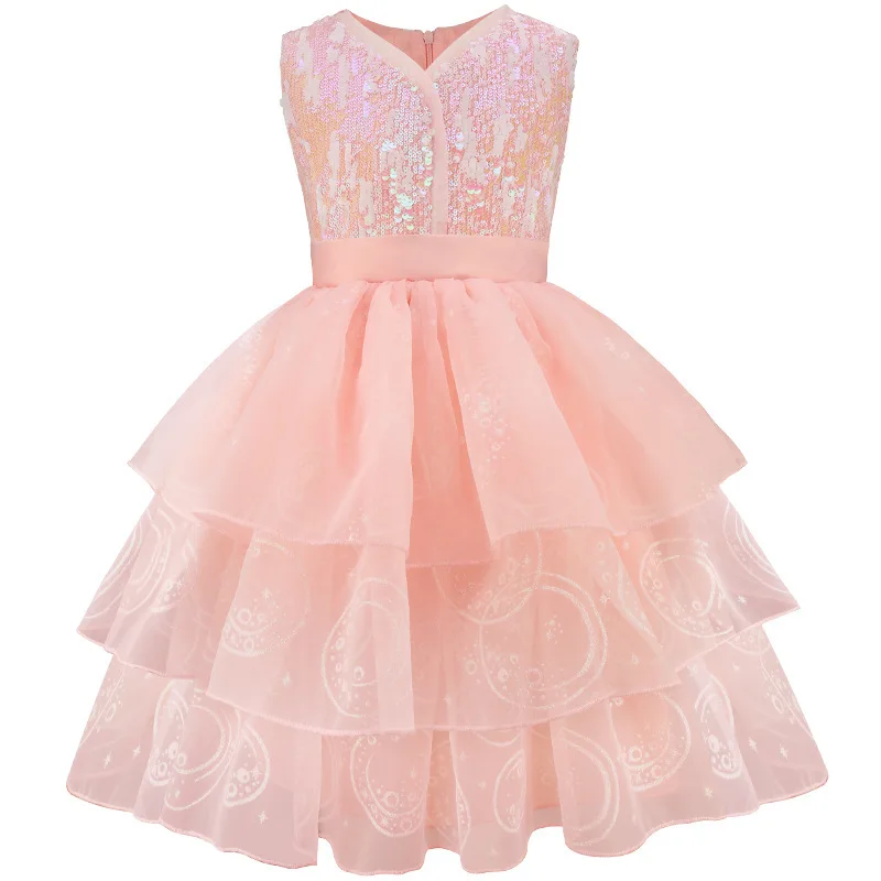 Robe princesse rose fille occasion spéciale sequins tulle épaules nues fermeture éclair style élégant vêtement