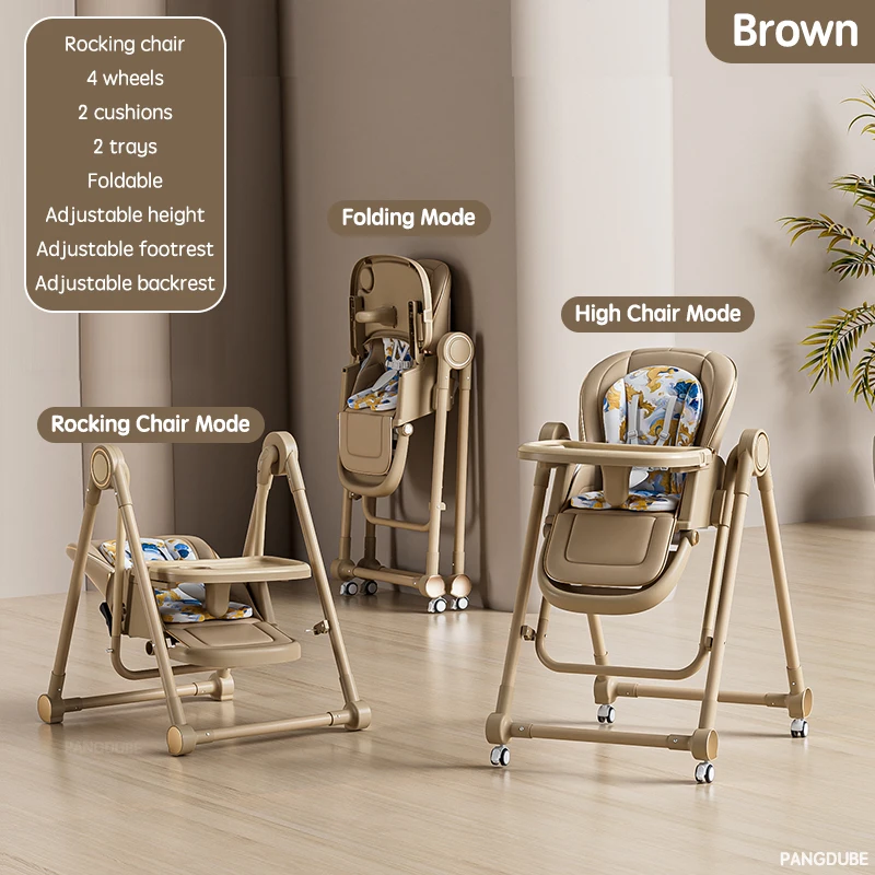 Chaise haute bébé convertible Pangdube 2 en 1 bascule avec roulettes double plateaux coussin pliable 6 mois à 