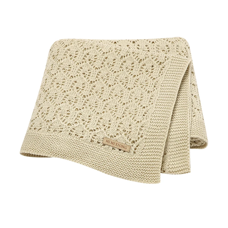 Couverture bébé tricotée Mi Mi Xiong 100% acrylique beige clair tapis extérieur réception lange poussette Pépi