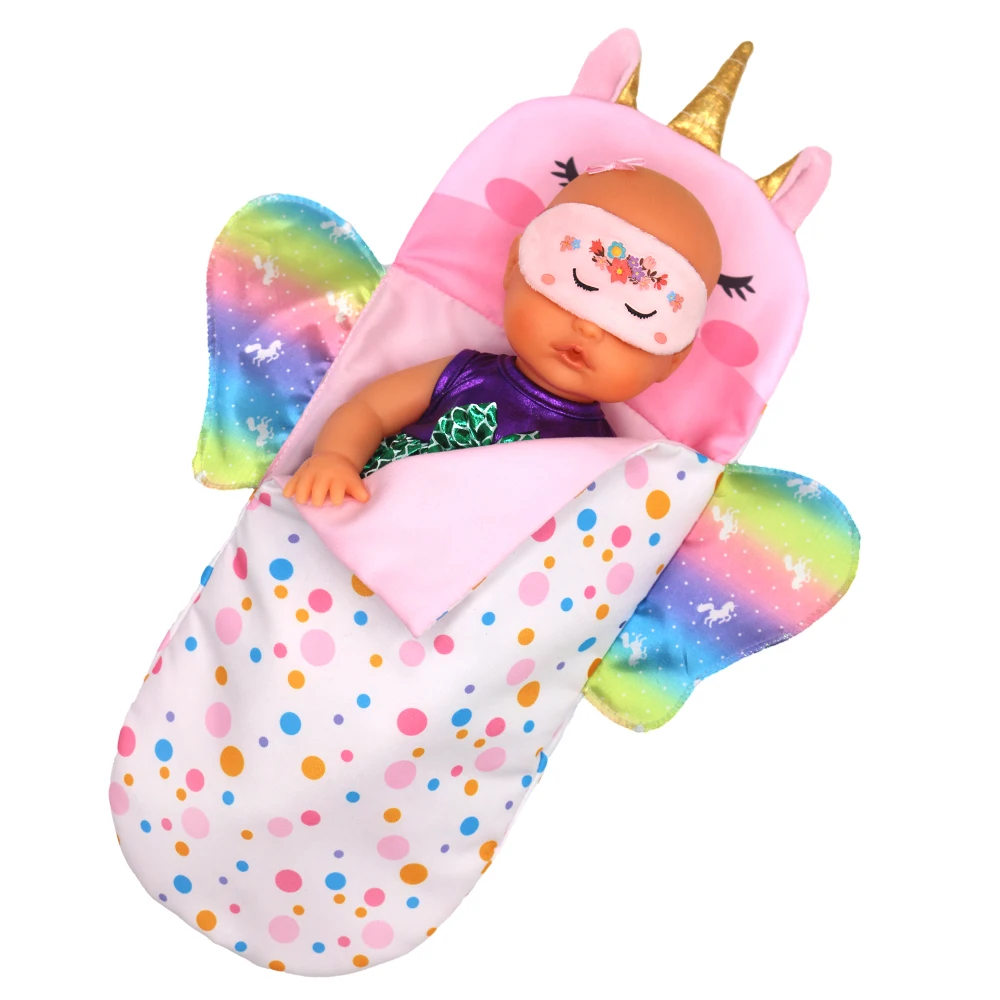 Ensemble poupée bébé avec sac de couchage licorne accessoires vêtements masque de sommeil jouet éducatif cadea