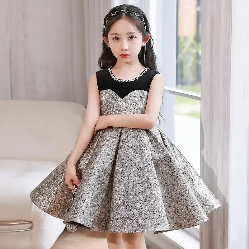 Robe de soirée bébé fille 2025 luxe vintage paillettes robe de bal longueur genou coton polyester Guangdong 71