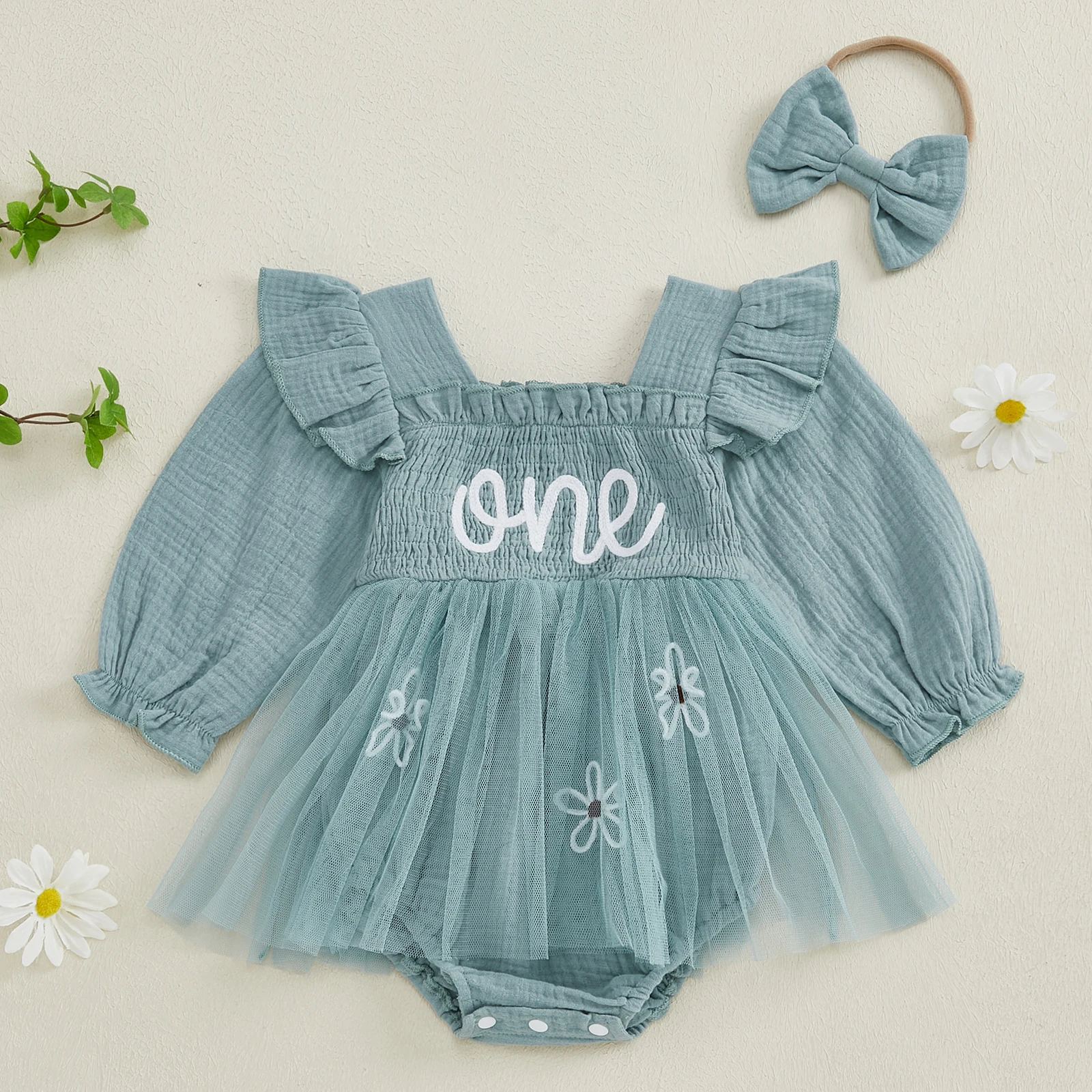 Robe de fête smockée à volants pour bébé fille naissance à 1 an robe princesse anniversaire 1ère année accesso
