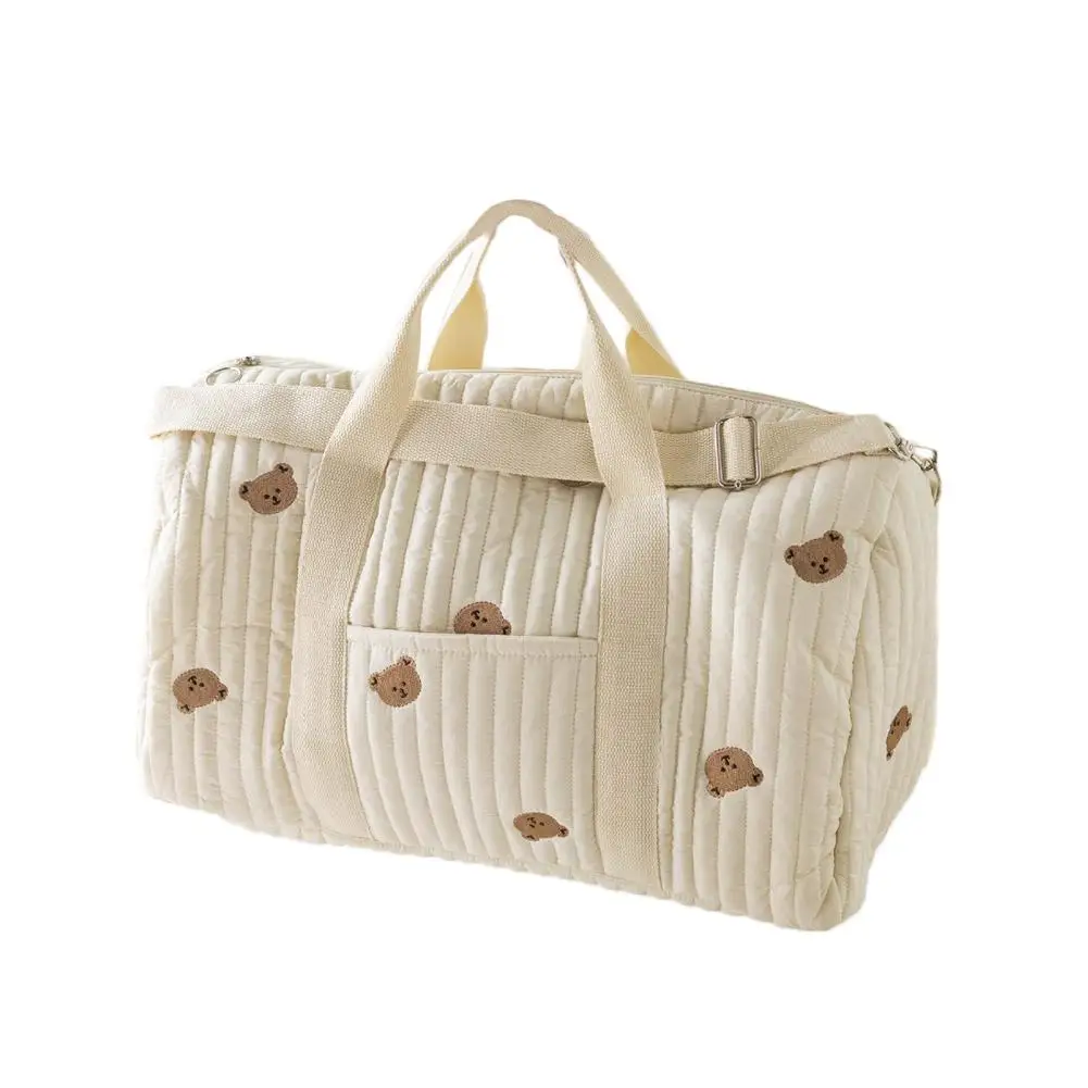 Sac de rangement brodé pour maman sac de voyage multifonctionnel grande capacité style moderne couleur beige a