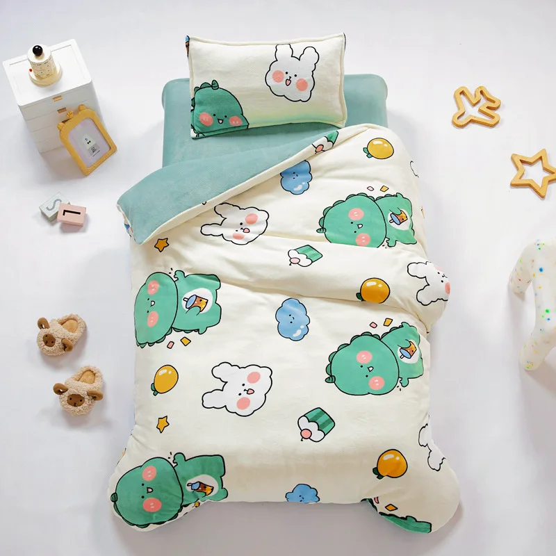 Ensemble de literie cartoon bébé housse de couette et coussin motifs dinosaure et lapin 100% coton doux et con