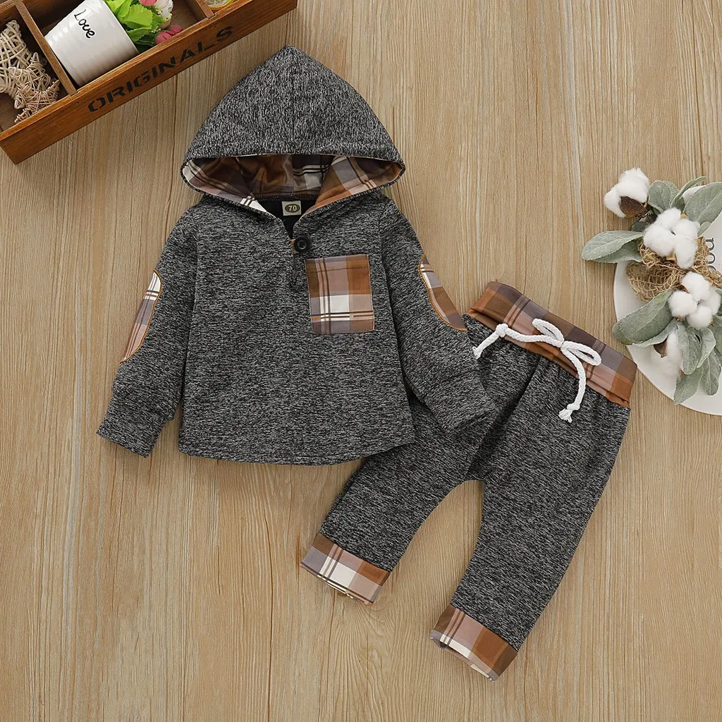 Ensemble bébé garçon fille 13 ans sweat à capuche pantalon long coton polyester mode motif carreaux confortabl