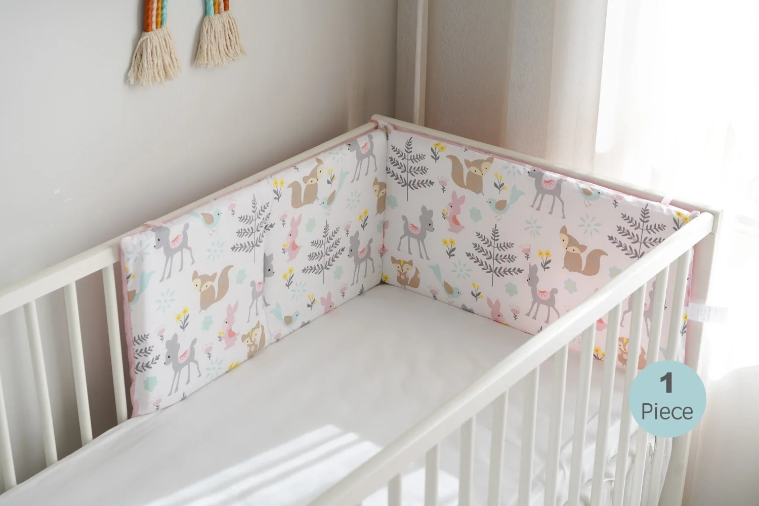 Parechocs lit bébé en coton doux anticollision motif renard rose fille design mignon sécurisant protecteur lit