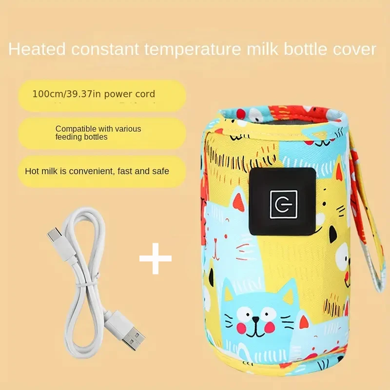 Housse chauffante pour bouteille de lait bébé portable USB motifs chatons design ludique pratique pour voyage