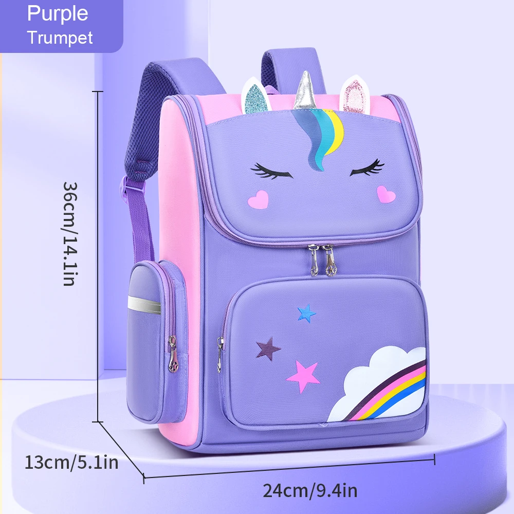 Sac à dos école enfants primaires design licorne compartiments multiples étanche confortable violet pastel idé